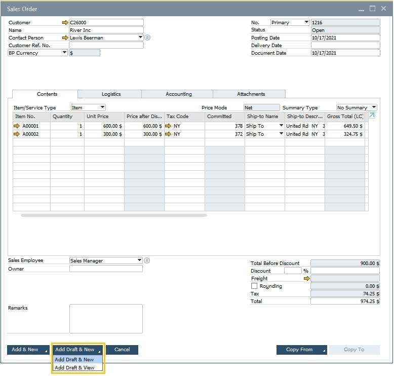 Tip pro uživatele SAP Business One - Zjednodušení vytváření předběžně uložených dokladů (draftů)
