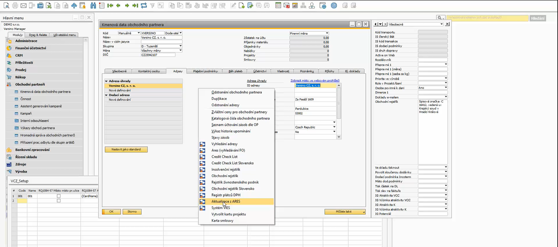 Tip pro uživatele SAP Business One – vylepšení integrace s databází ARES v rámci našeho doplňku VRIS CP
