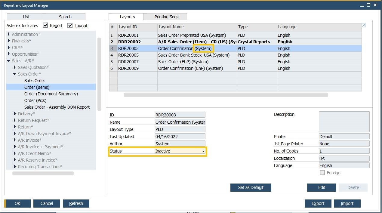 Tip pro uživatele SAP Business One - Jak zobrazit systémové layouty, které opravdu používáte